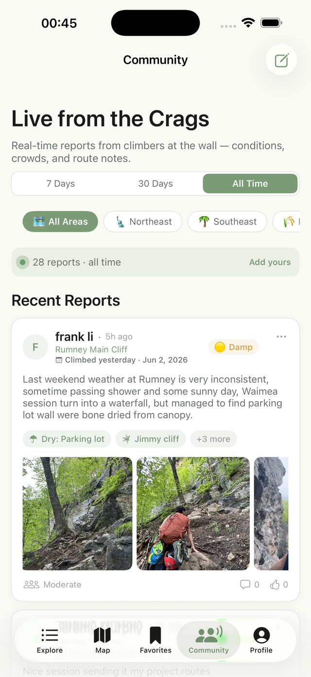Community feed with region filters