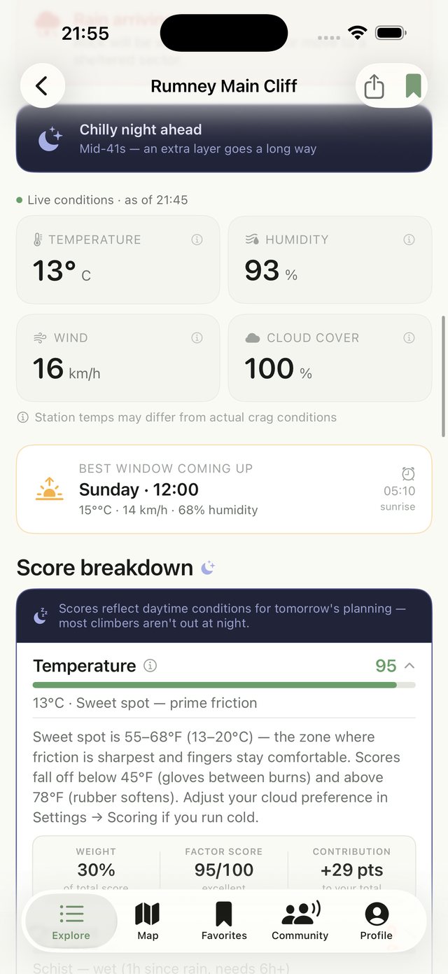 Score breakdown view