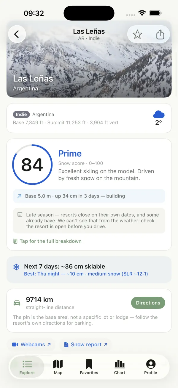 A resort page with an 84 Prime snow score