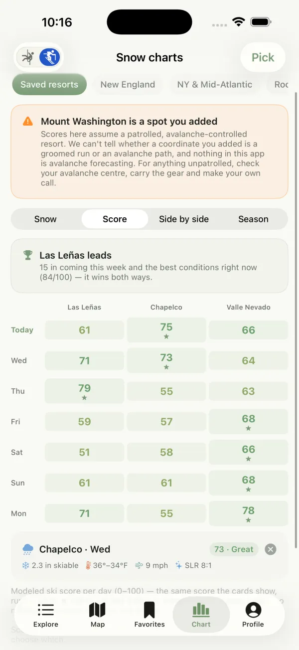 Day-by-day score grid
